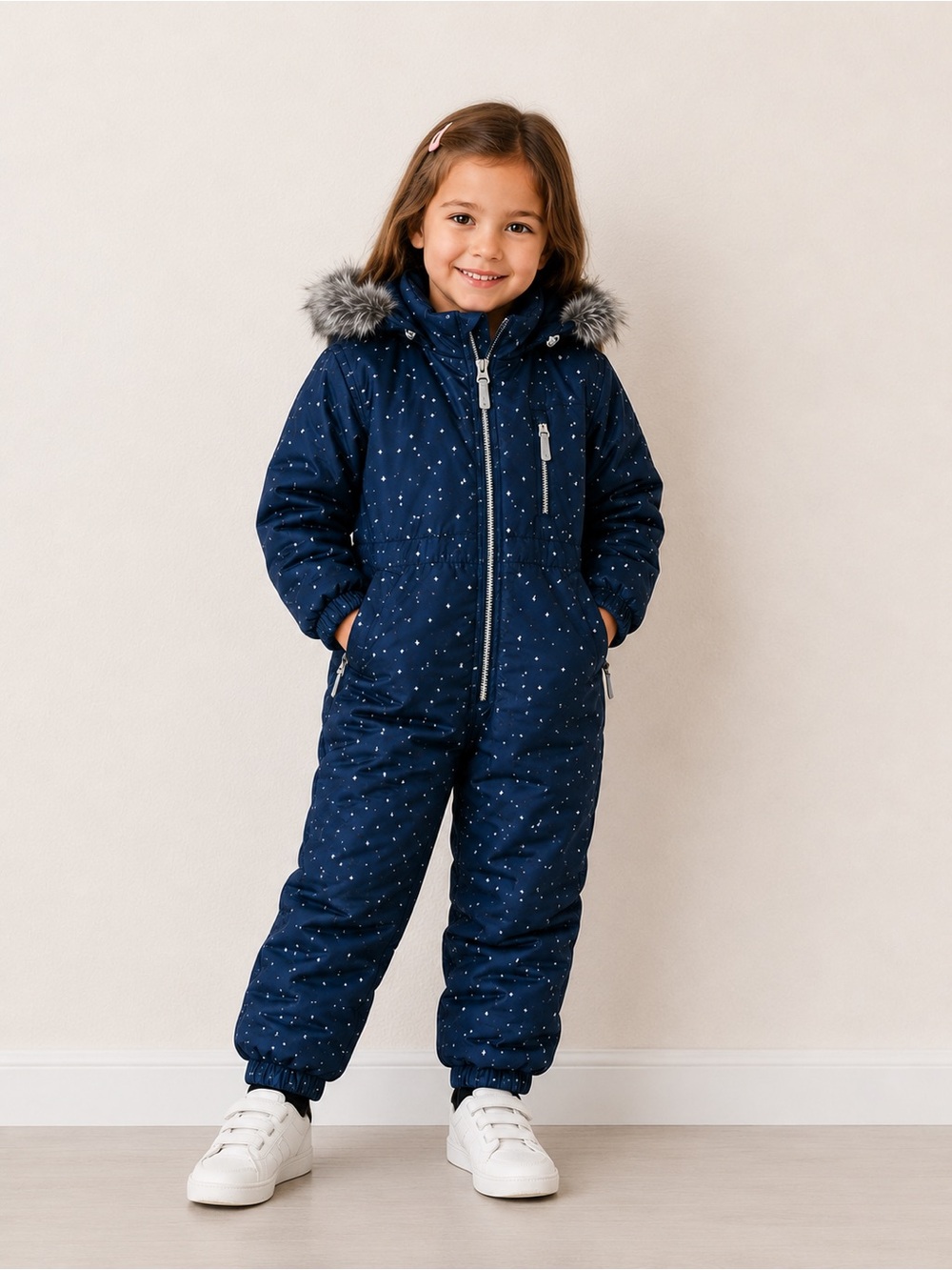 H&M Navy Baby Snowsuit with White Dot Print